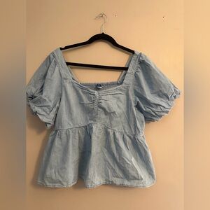 Old Navy Sky Blue Puff Sleeve Blouse